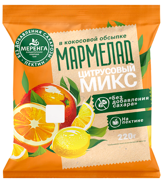 №1 Меренга Мармелад без сахара в кокосовой обсыпке Цитрусовый микс, 220г    в Ефремове